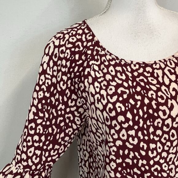 Michael Kors Blouse Tunic size Medium Burgundy Tan Leopard Lagenlook Peasant - Picture 7 of 11